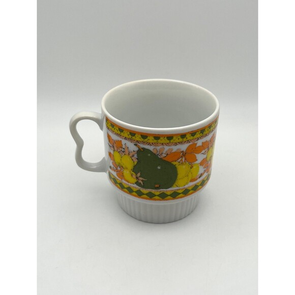 Vintage Japan Stackable Retro Fruit Ceramic Mug Orange Yellow Avocado Art MCM Bo - Picture 7 of 7